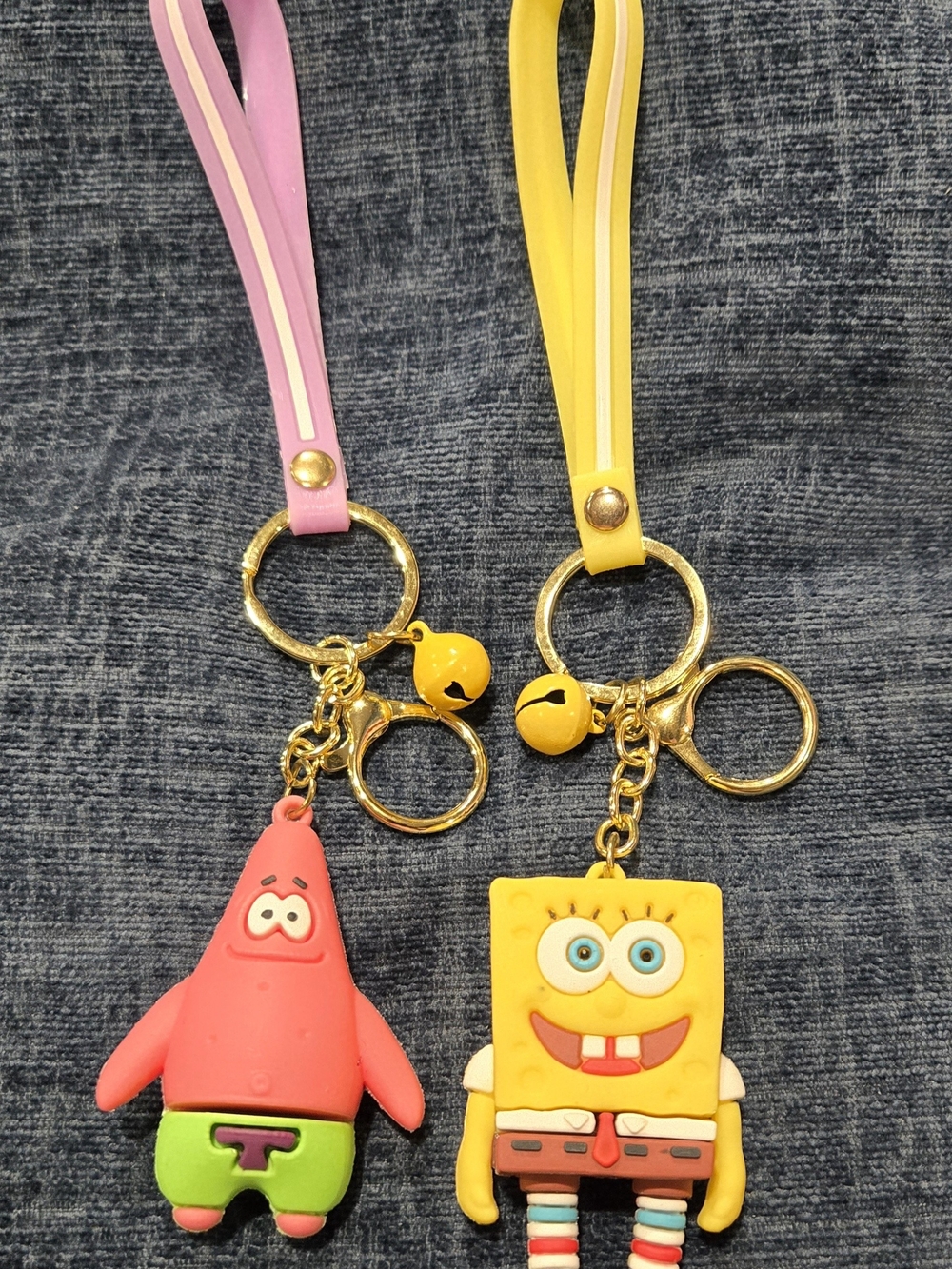 SpongeBob & Patrick Keychain Duo - Yellow & Pink Wristlet Keychains Clips